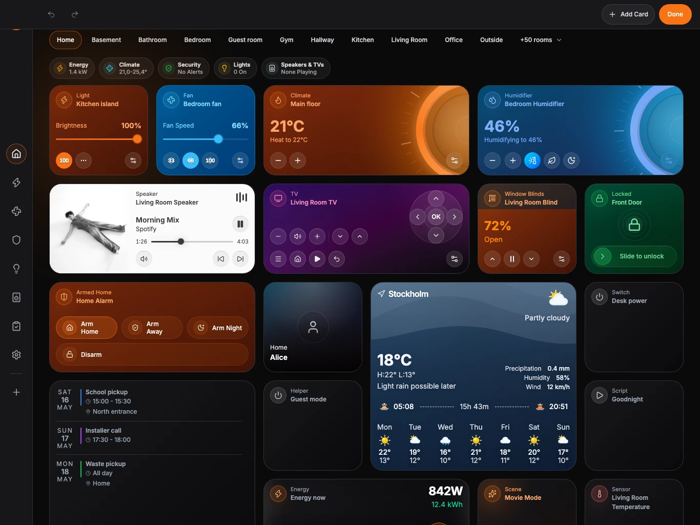 Home in edit mode with Undo, Redo, Add Card, and Done in the command bar.